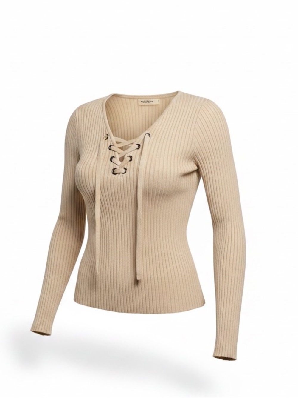 Hollister Ribbed Lace-Up Long Sleeve Top - Cream L